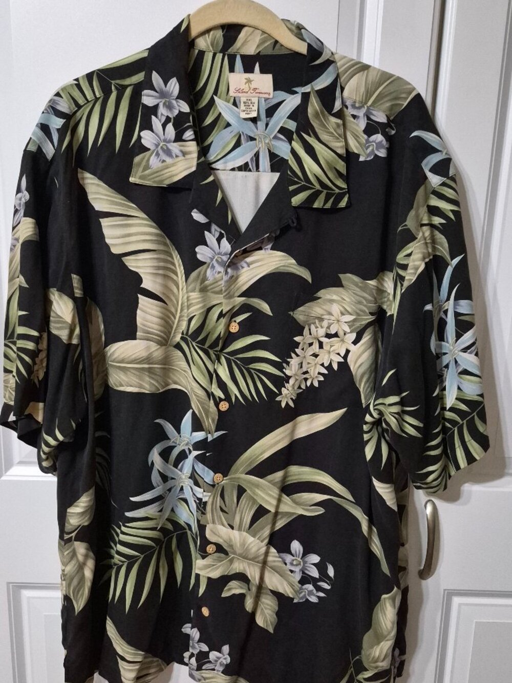 Vintage Vibe Island Treasure 100% Silk Hawaiian Shirt - XXL Black Tropical Flora